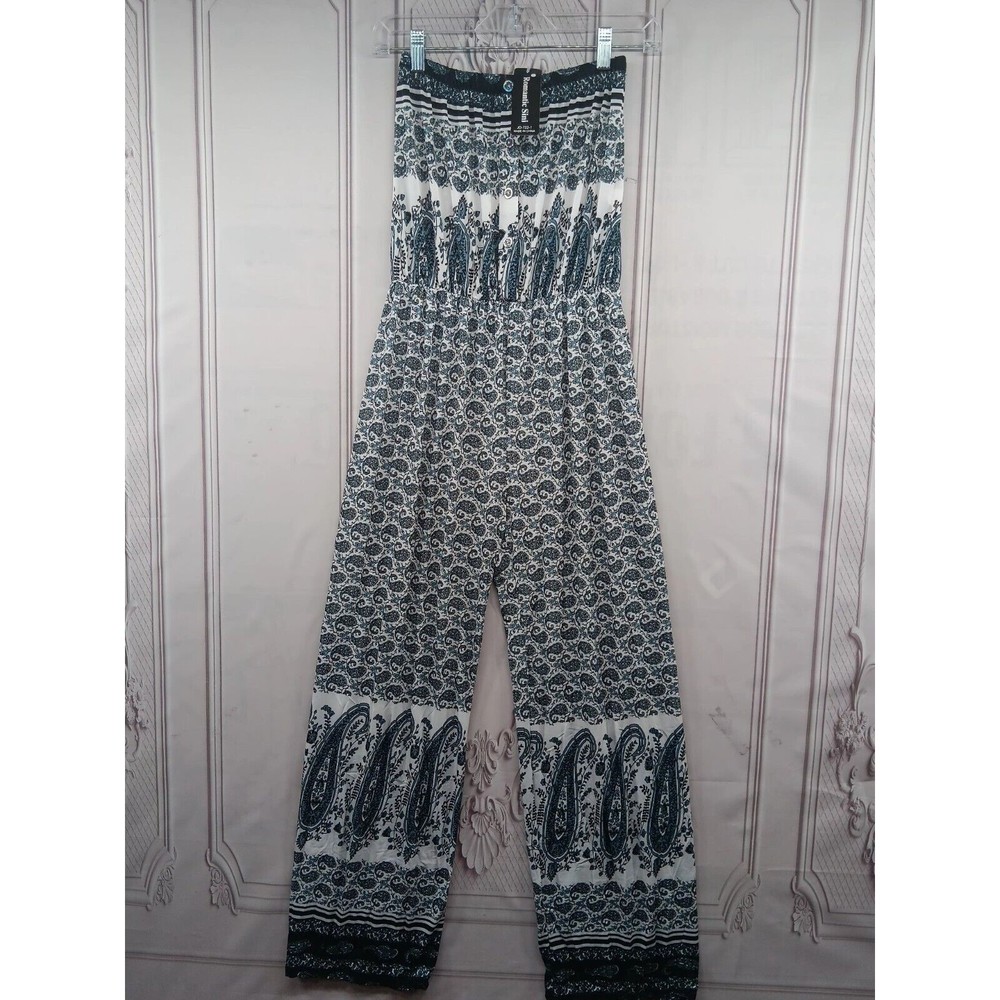 NWT Romantic Sini 1 Piece Pants Jumpsuit SZ L Strapless Pullup Hologram Buttons